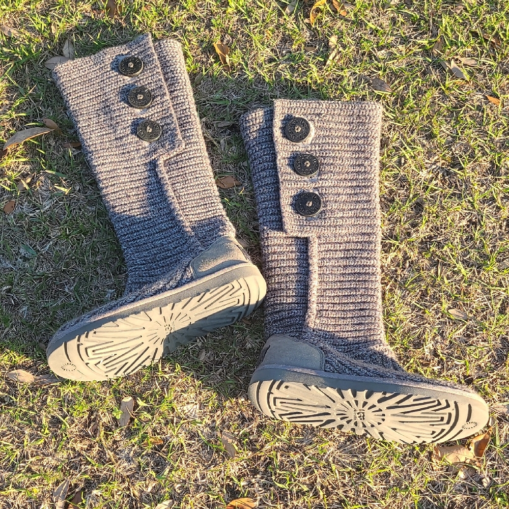 UGG Gray Knit Button Boots